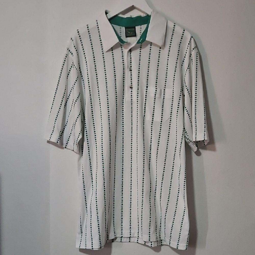 Jantzen White Polo with Green Dotted Stripes